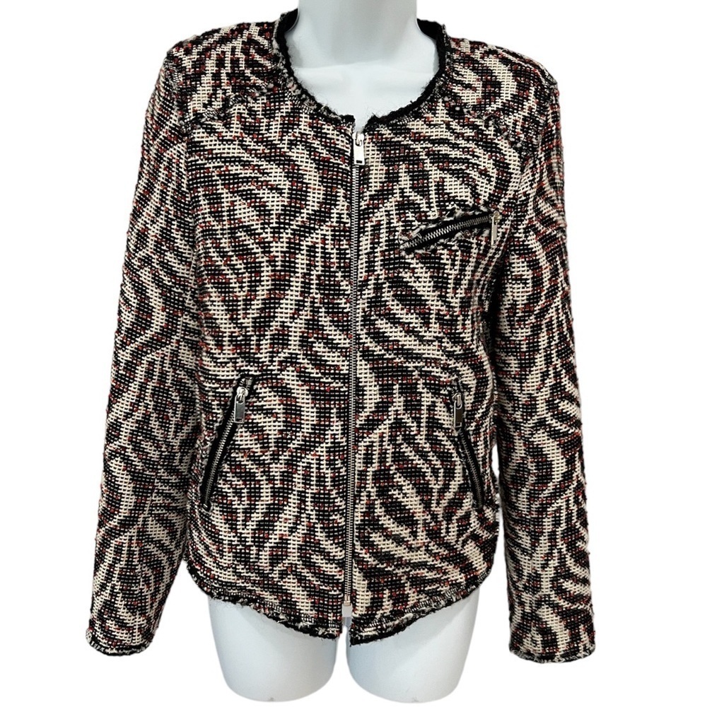 Zara Woman black white and red animal print zipper jacket blazer size XS
